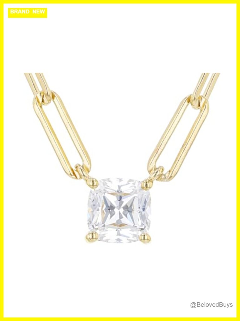Paperclip Chain Necklace Sterling Silver CZ Solitaire Pendant 18"
